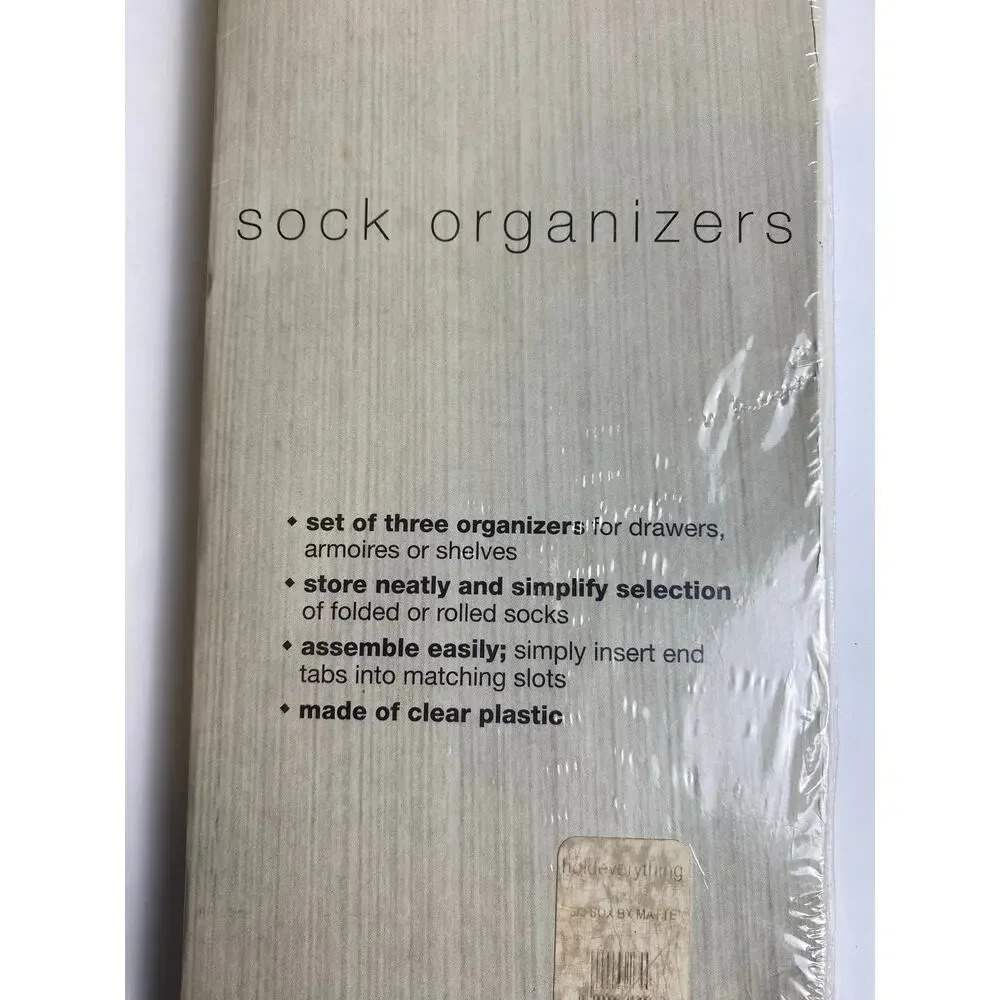 Hold Everything Set of 3 Sock Organizers 12x4x3.5 Inches NIB